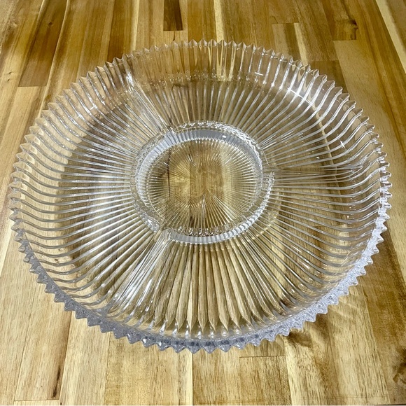 Vintage Mikasa Diamond Fire Round Divided Relish 4 Part Clear Crystal - Picture 3 of 14